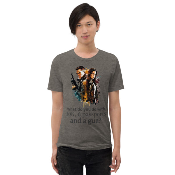 Short sleeve t-shirt Jason Bourne Like Art - 6 Passports and a gun quote - Image 6